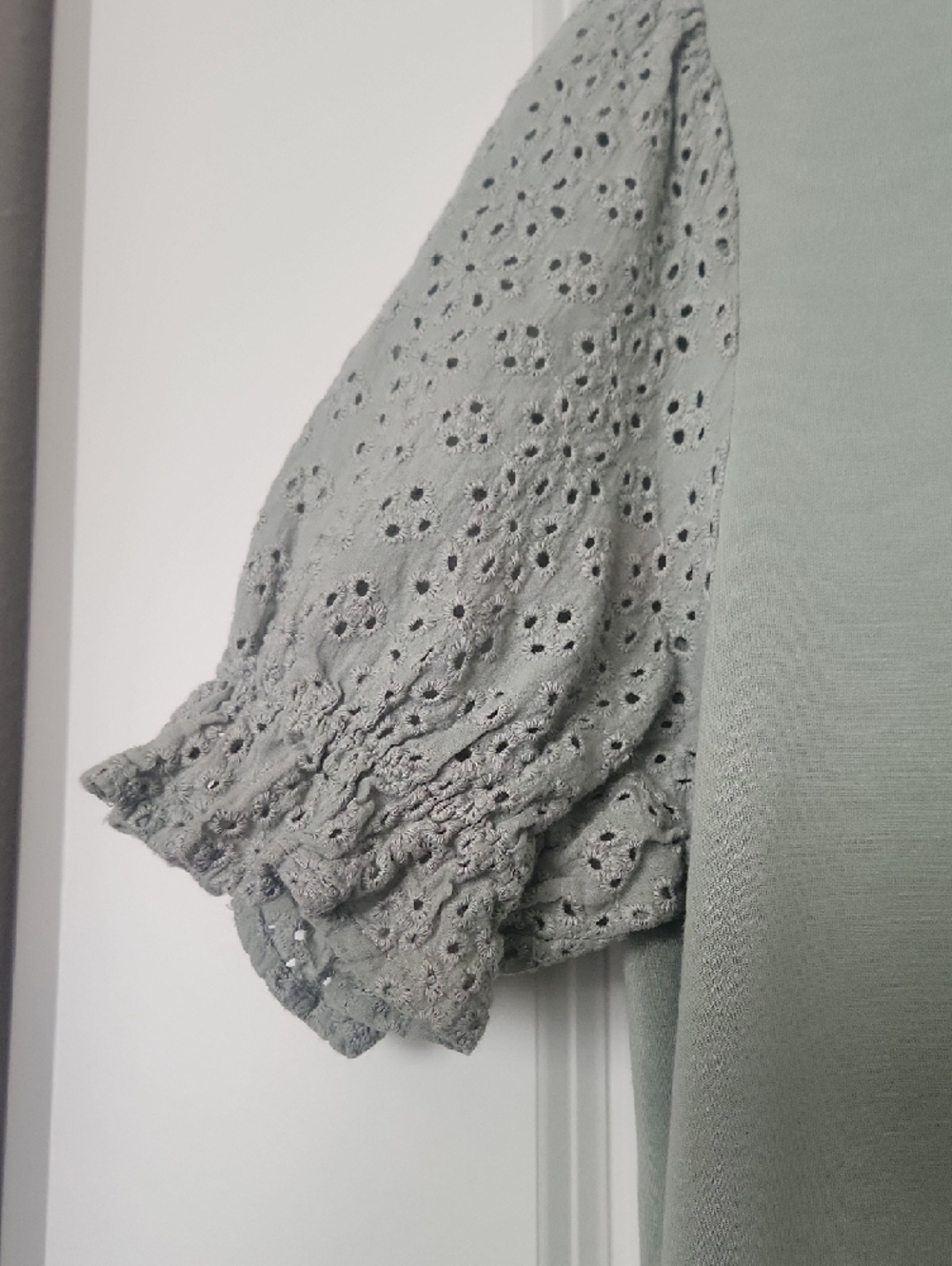 Cynthia Rowley Sage Green Eyelet Puff Sleeve Mini Dress - Picture 3 of 4